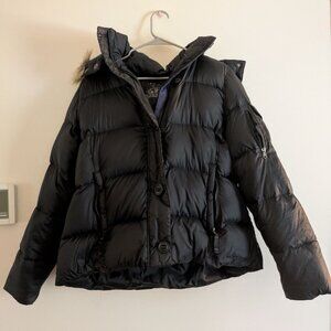 LL Bean Down Puffer Jacket With Faux Fur Hood Black, Size L or XL